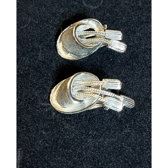 Vintage Silver Tone Clip-On Tassel Earrings PAT PEND Mid Century Retro MCM READ - Picture 5 of 6